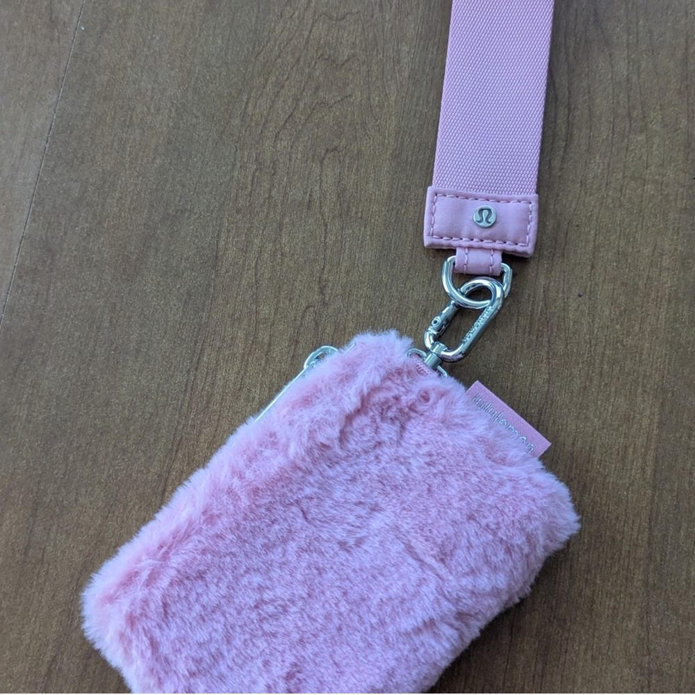 Lululemon Pink Furry Bag with Silver Hardware